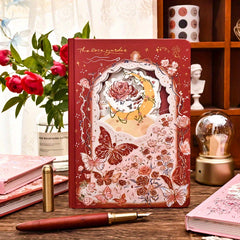 Rose Flower Notebook Hollow Notepad Bronzing Cover & Heart Illustration