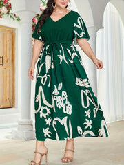 Colorblock Butterfly Sleeve Maxi Dress With Belt