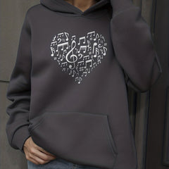 Heart Print Kangaroo Pocket Hoodie Women's Sweatshirt