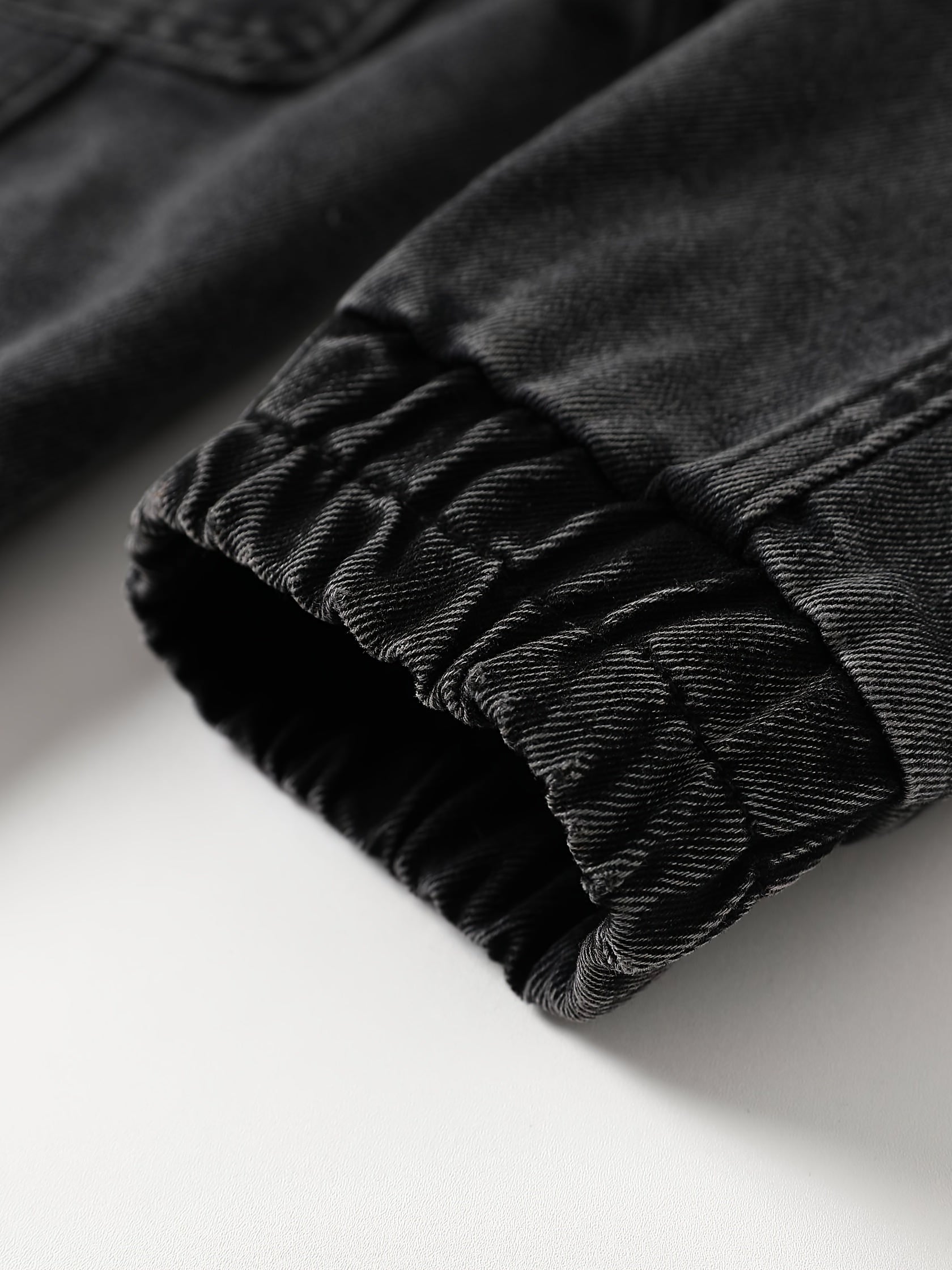 Elastic Band Washed Cropped Denim Jacket