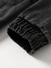 Elastic Band Washed Cropped Denim Jacket