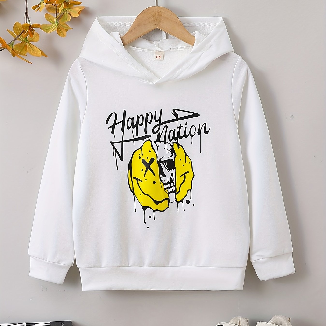 Skull & Smiling Face Print Boys Hoodie - Spring Fall Kids Sweatshirt