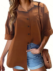 Solid Button Up Long Sleeve Blouse