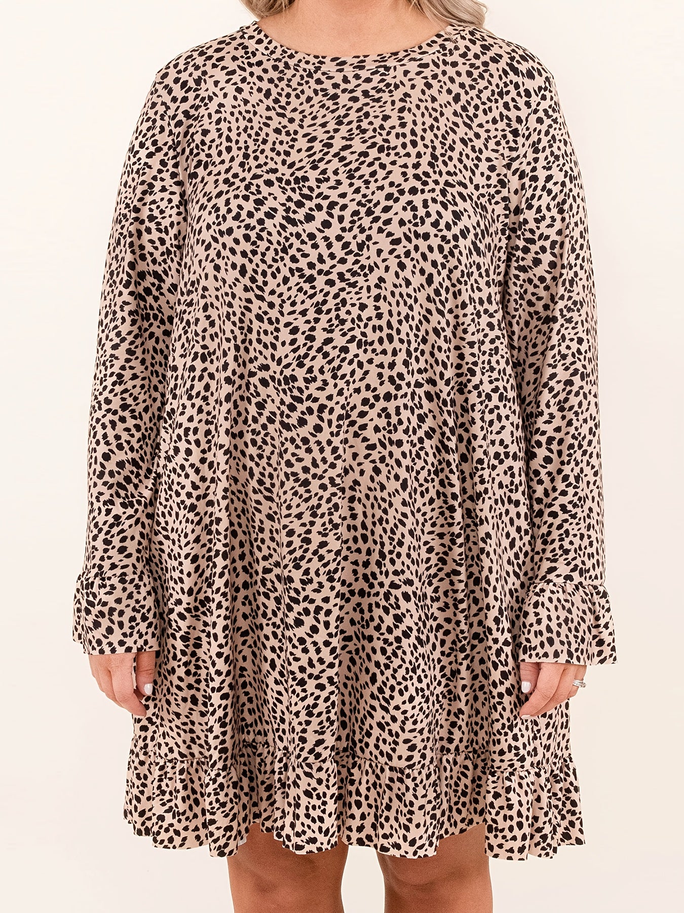 Leopard Print Flounce Sleeve Loose Fit Dress
