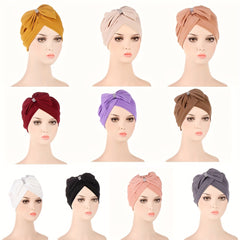 Big Bow Decor Turban Cap Solid Beanie Lightweight Head Wraps