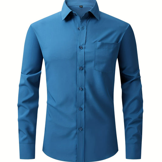 Men's Classic Button Up Shirt with Chest Pocket for Business Occasion