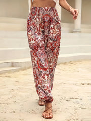 Print Shirred Waist Casual Loose Pants Spring & Summer