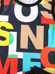 Boys Letter Pattern Casual Outfit Tank Top & Shorts Set