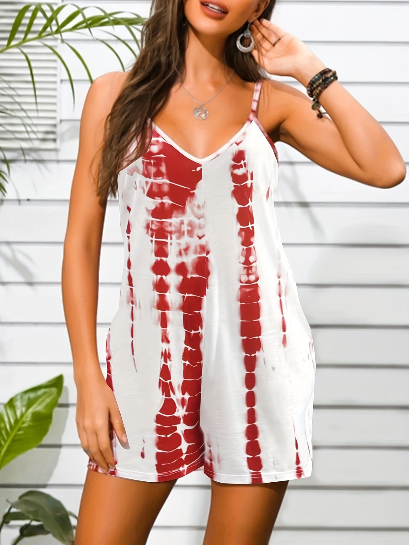 Tie Dye V-neck Cami Romper Jumpsuit
