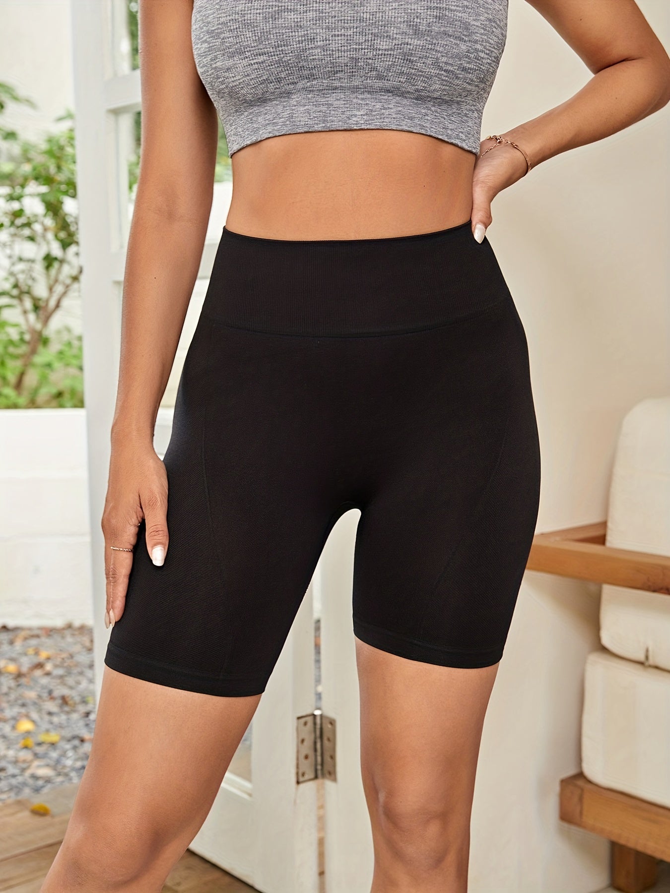 High Waist Yoga Fitness Shorts Women Tummy Control Workout Gym Shorts