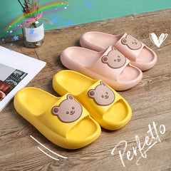 Bear Decor Slide Slippers Open Toe Non Slip Pillow Slippers