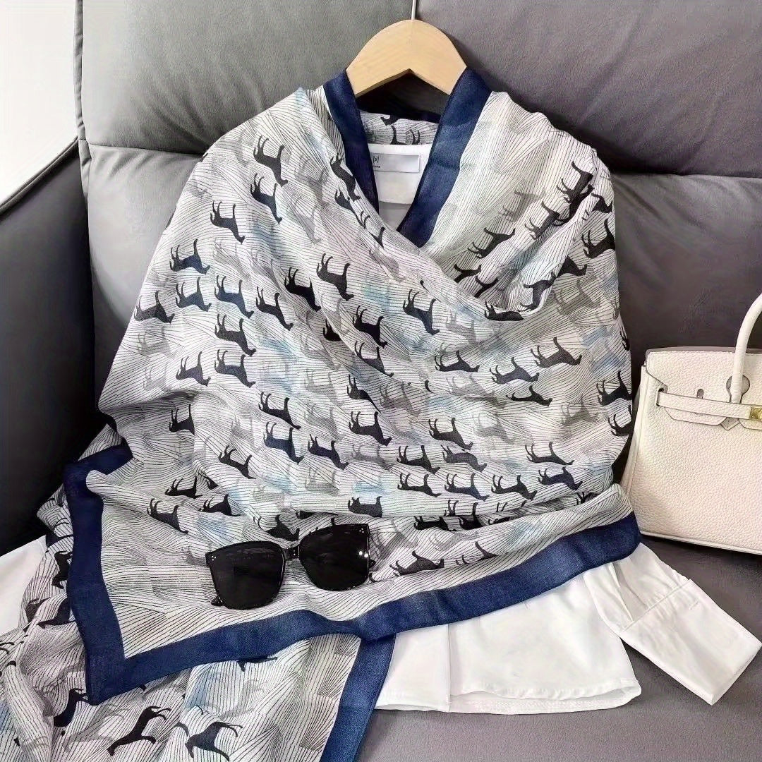 Classic Horse Print Scarf Warm Shawl Windproof Head Wrap Sunscreen