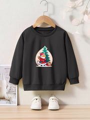 Christmas Cat Santa And Tree Print Girls Casual Pullover Sweatshirt