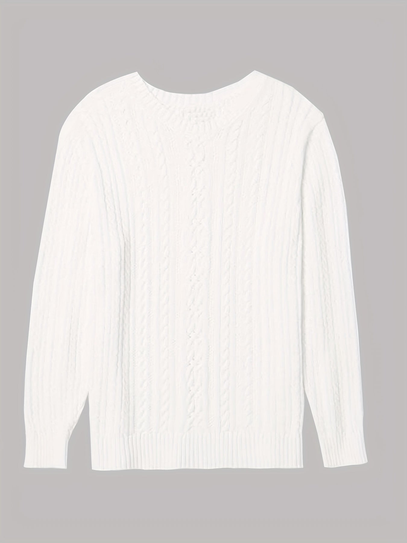 Solid Cable Knit Long Sleeve Sweater Crew Neck Pullover Jumper