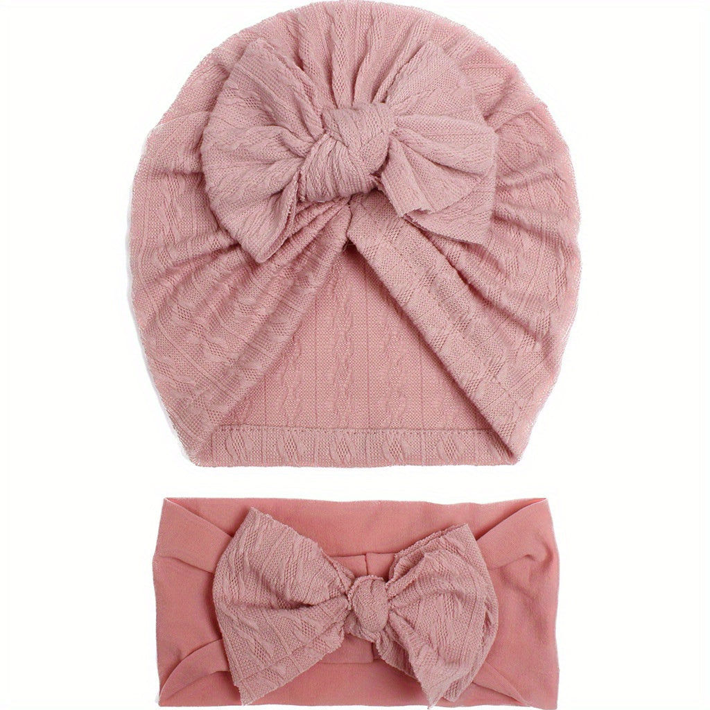 2 Baby Threaded Hat & Bow Hair Tie Hair Accessories All Seasons
