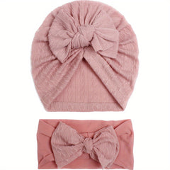 2 Baby Threaded Hat & Bow Hair Tie Hair Accessories All Seasons