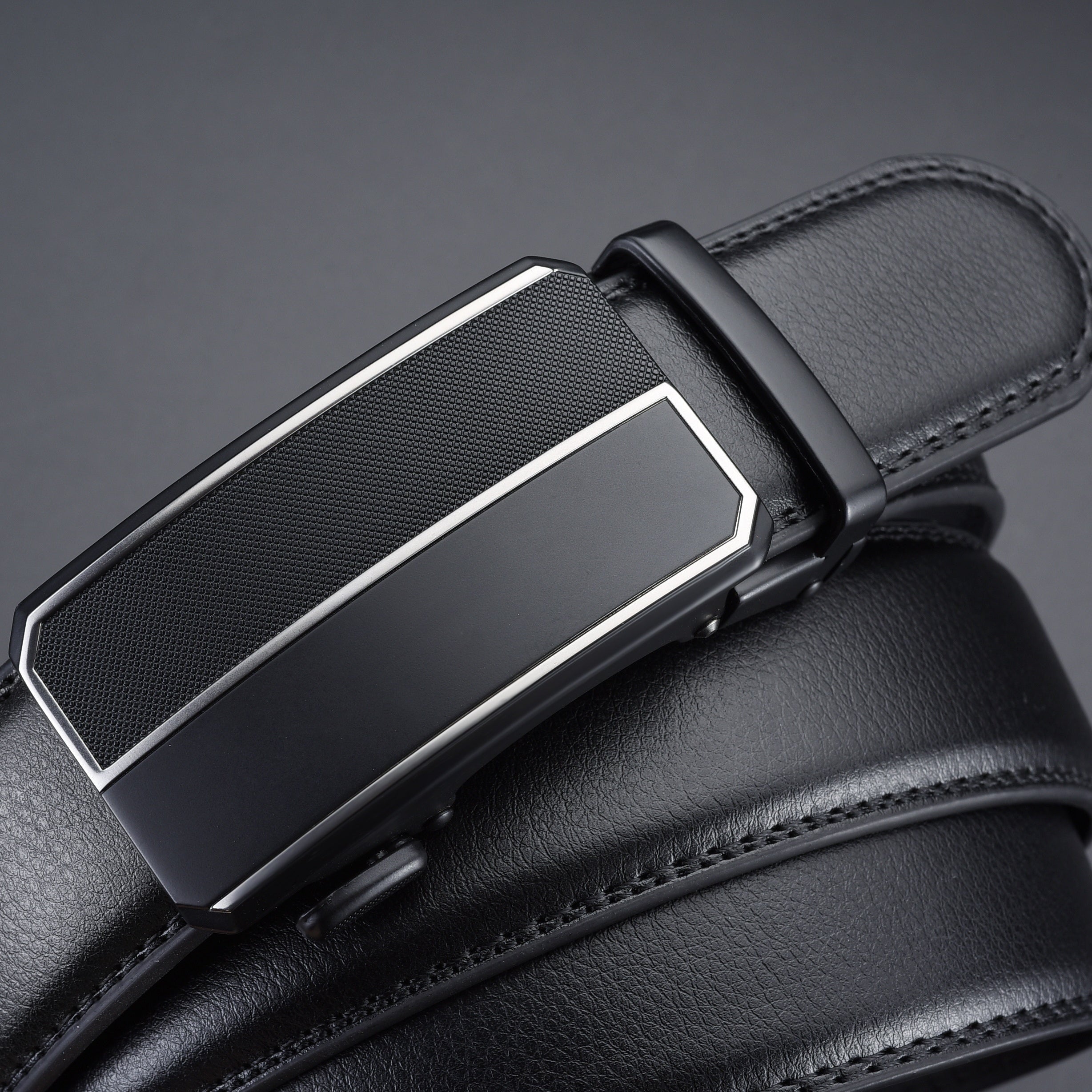 Men's Automatic Buckle Alloy Belt Calfskin Leather Business Bel