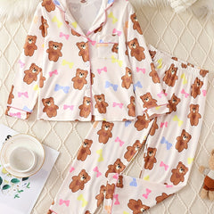 Kid's Bear Print Pajama Set Long Sleeve Top & Pants