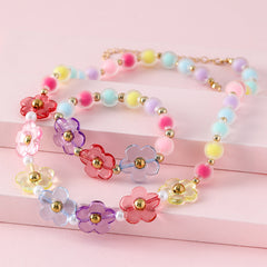 Kids Colorful Floral Beaded Bracelet Necklace Set