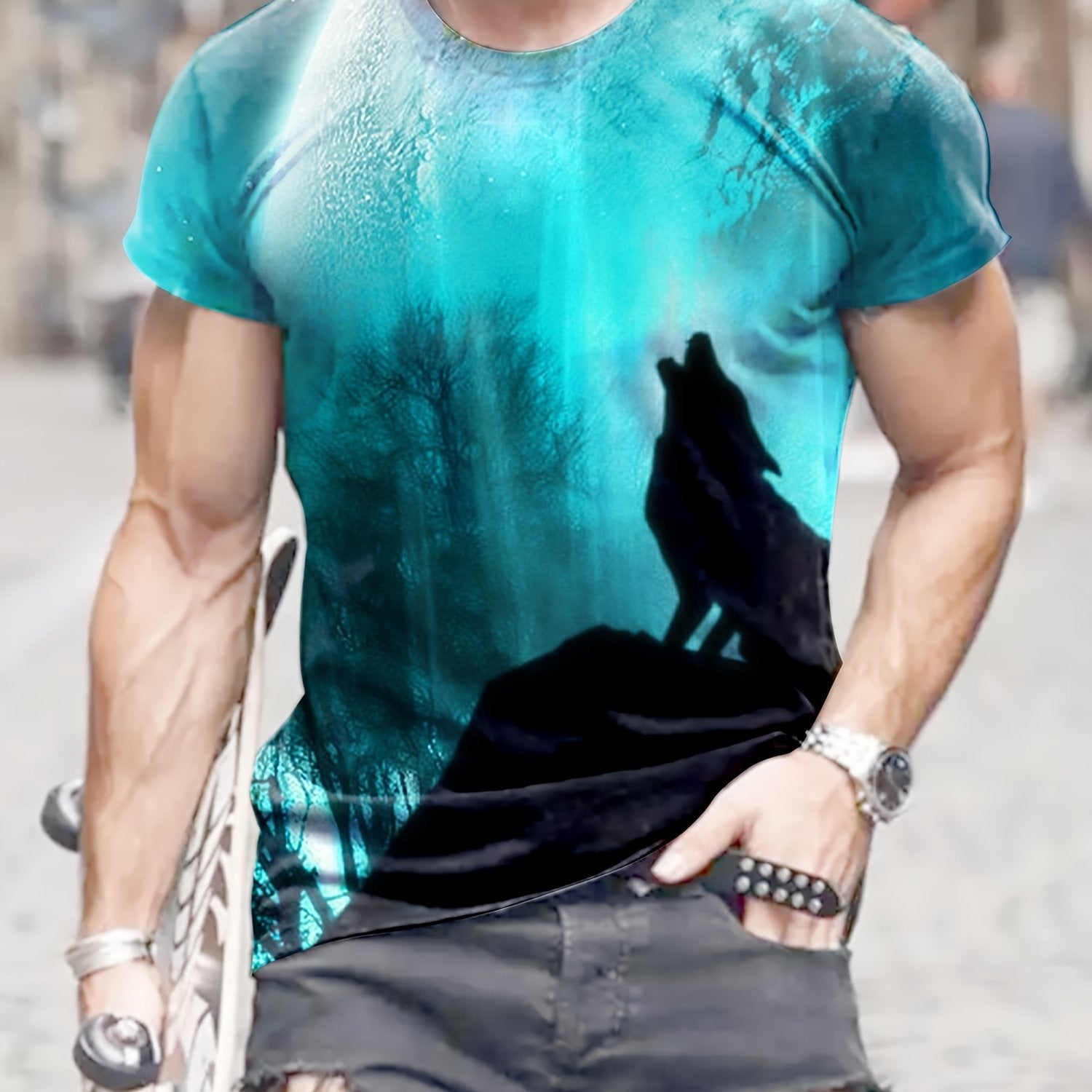 Wolf 3d Pattern Print Men's Short Sleeve Comfy T shirt Graphic Tee