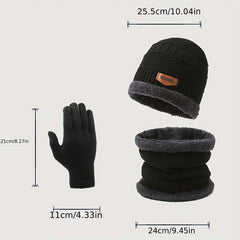 Winter Knitted Hat Scarf Gloves Set Velvet Neck Gaiter Touch Screen
