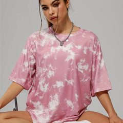 Tie Dye Crew Neck Sports T Shirt Short Sleeve Casual Summer Tee Women's Top