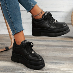 Women's Platform Lace Up Sneakers, Casual Faux Leather