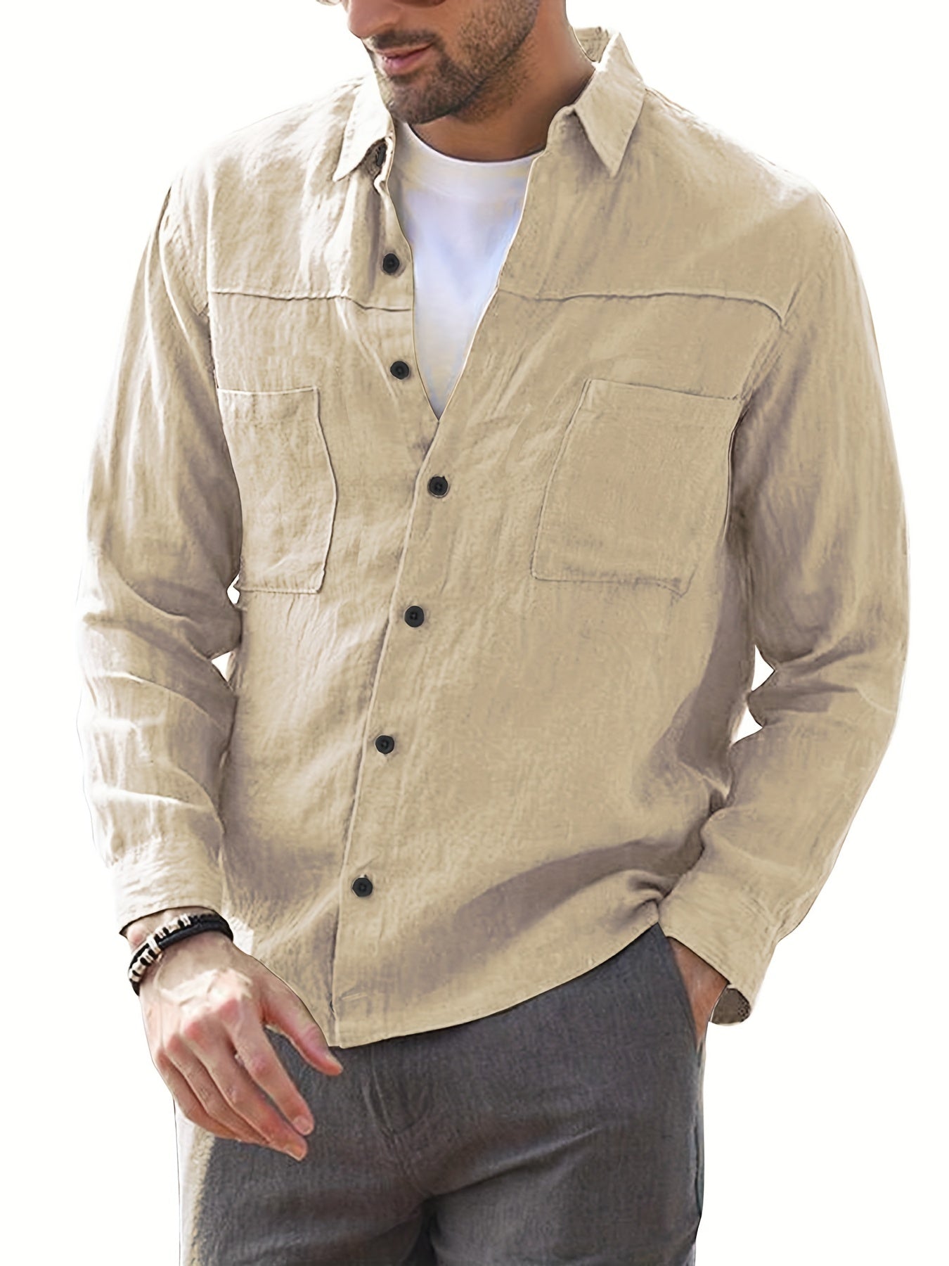 Men's Long Sleeve Button-Up Shirt for Business Occasions