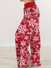 Women's Plus Snowflake Print High Rise Wide Leg Trousers