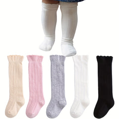 5 Pairs Girls Kids Knee High Socks Ruffle Over Knee High Socks