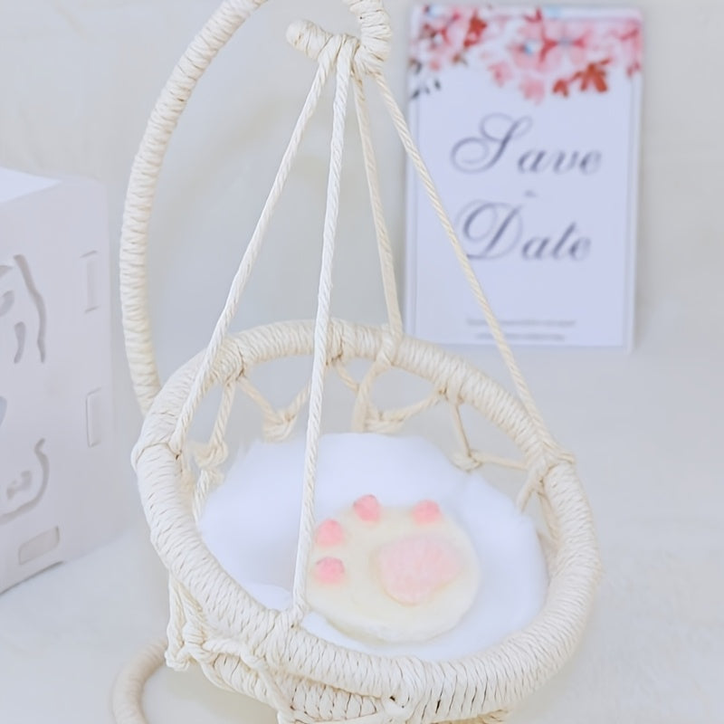Handwoven Dollhouse Hanging Chair & Pink Twine Doll Swing