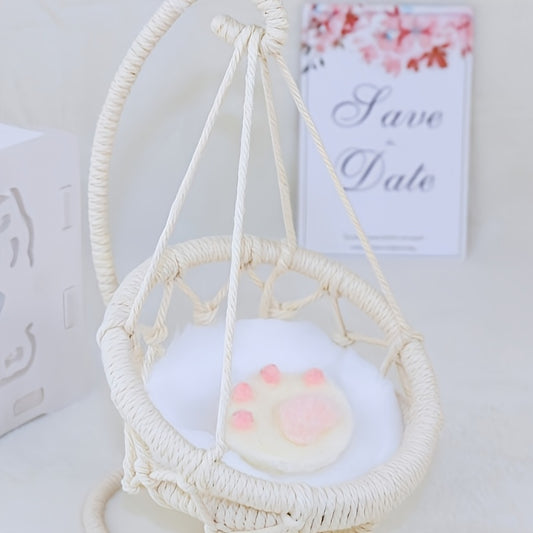 Handwoven Dollhouse Hanging Chair & Pink Twine Doll Swing