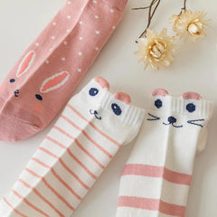 5 Pairs Kitty & Striped Boat Socks Low Cut Ankle Socks Women's Stockings