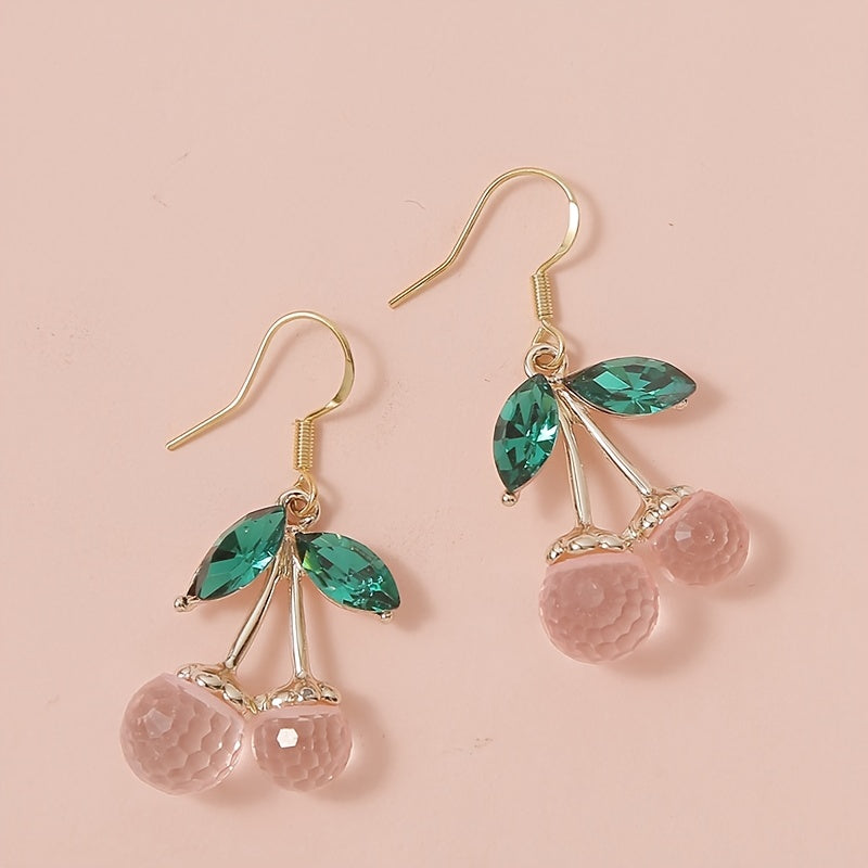Red Crystal Cherry Drop Dangle Earrings Women's Jewelry Gift