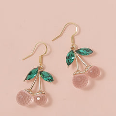 Red Crystal Cherry Drop Dangle Earrings Women's Jewelry Gift