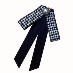 Faux Pearl Decor Bow Tie Houndstooth Bow Tie Brooch Neck Ties Collar Pins