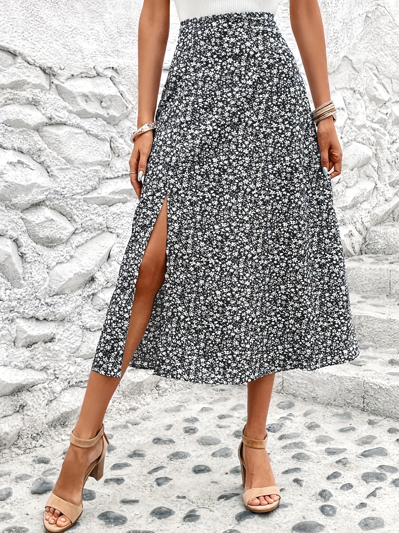 Boho Floral Print Maxi Skirt for Women