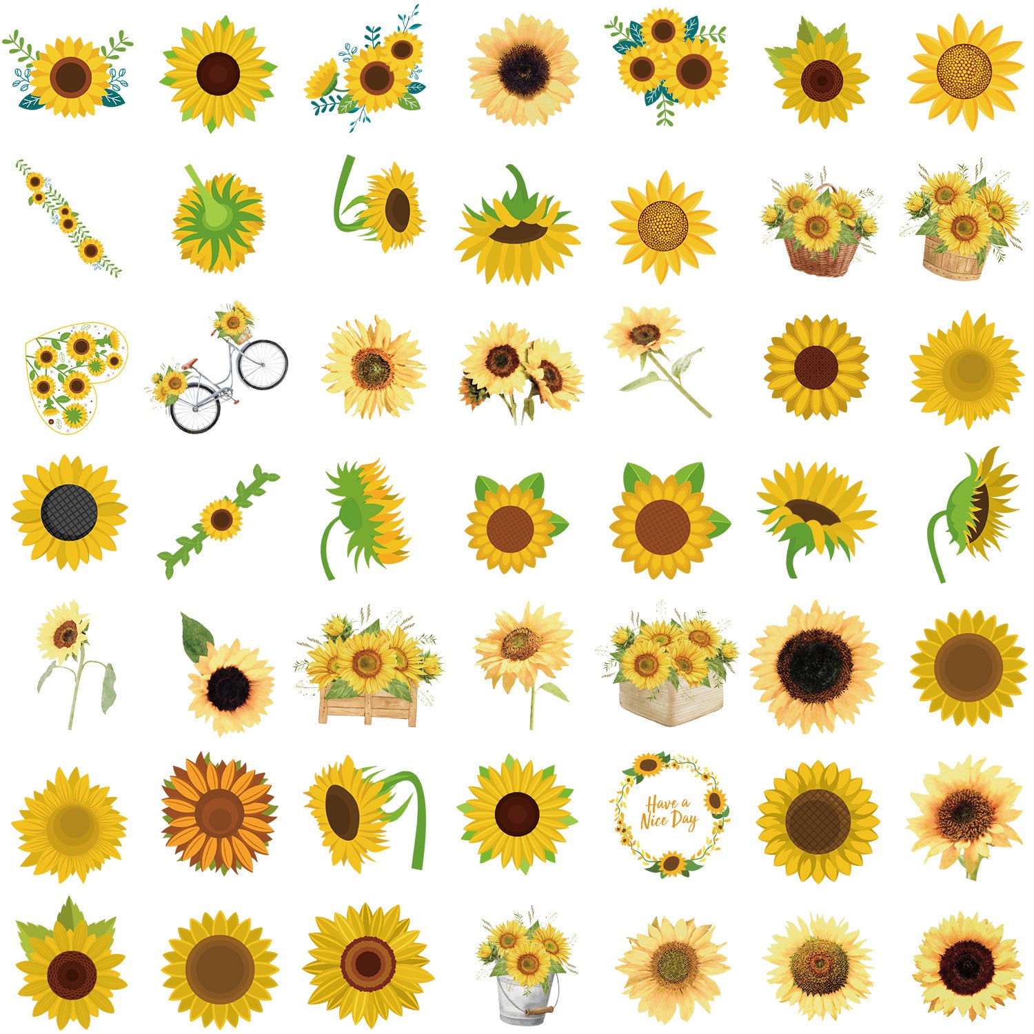 50pcs Sunflower Cartoon Stickers Vinyl Waterproof Decals
