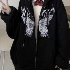 Butterfly Print Hoodie Zip Up Sweatshirt for Fall & Winter