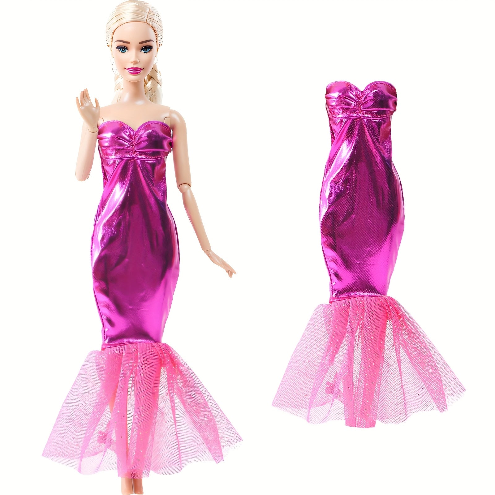 Pink and Red Doll Clothes Party Dress Fish Tail Skirt Butterfly Print Swimsuit
