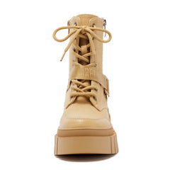 Women's Canvas Ankle Boots Belt Side Zipper Combat Boots