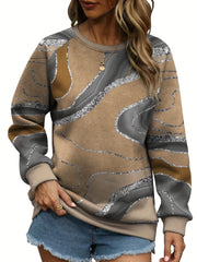 Geometric Print Crew Neck Sweatshirt for Women