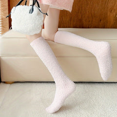 3 Pairs Solid Fuzzy Calf & Knee High Socks Women's Stockings