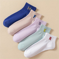 5 Pairs Letter Print Short Socks Crew Sports Socks Women's Stockings