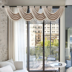 European Style Linen Valance with Fringe Beaded Edge - Rod Pocket Curtain