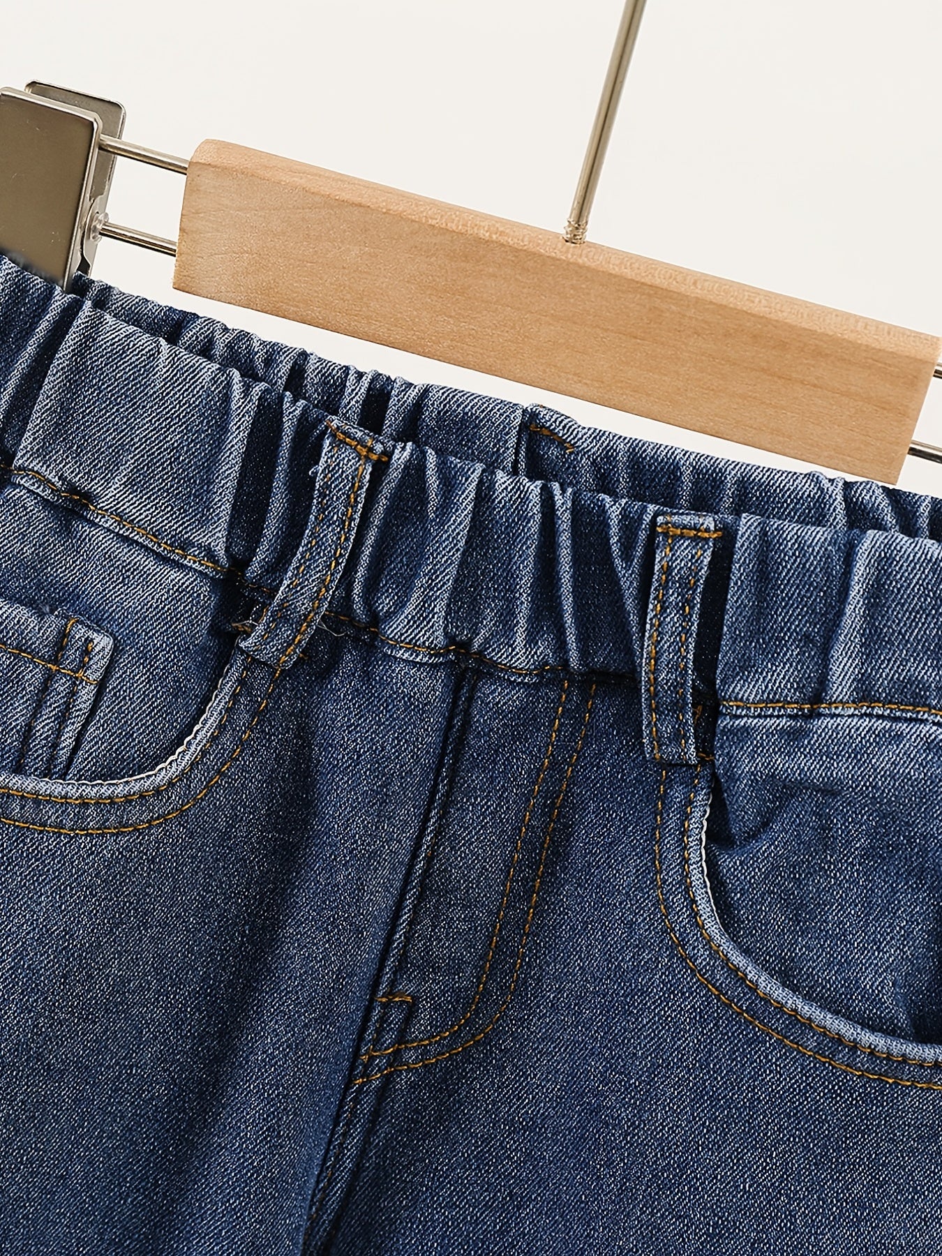 Girls Fleece Jeans Milk Tea Chips Embroidery Elastic Waist Denim Pants