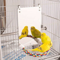 Bird Stand Rope Perch With Mirror Toy For Parrot