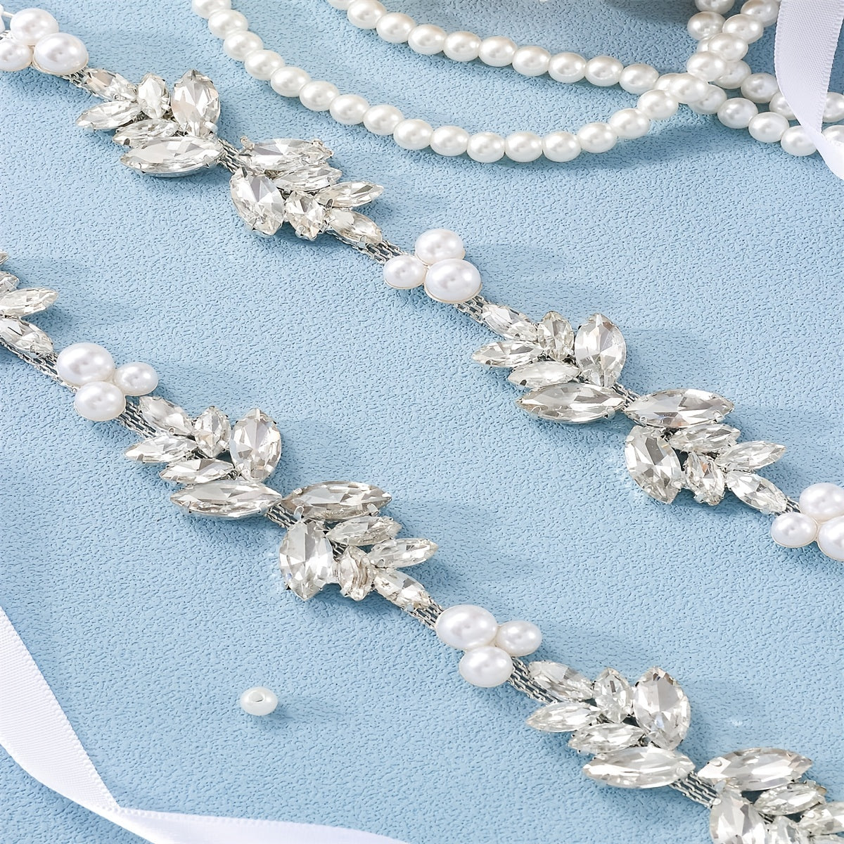 Rhinestone Bridal Belt Wedding Dress Waist Chain Sash Faux Pearl Beaded Belt