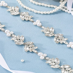 Rhinestone Bridal Belt Wedding Dress Waist Chain Sash Faux Pearl Beaded Belt
