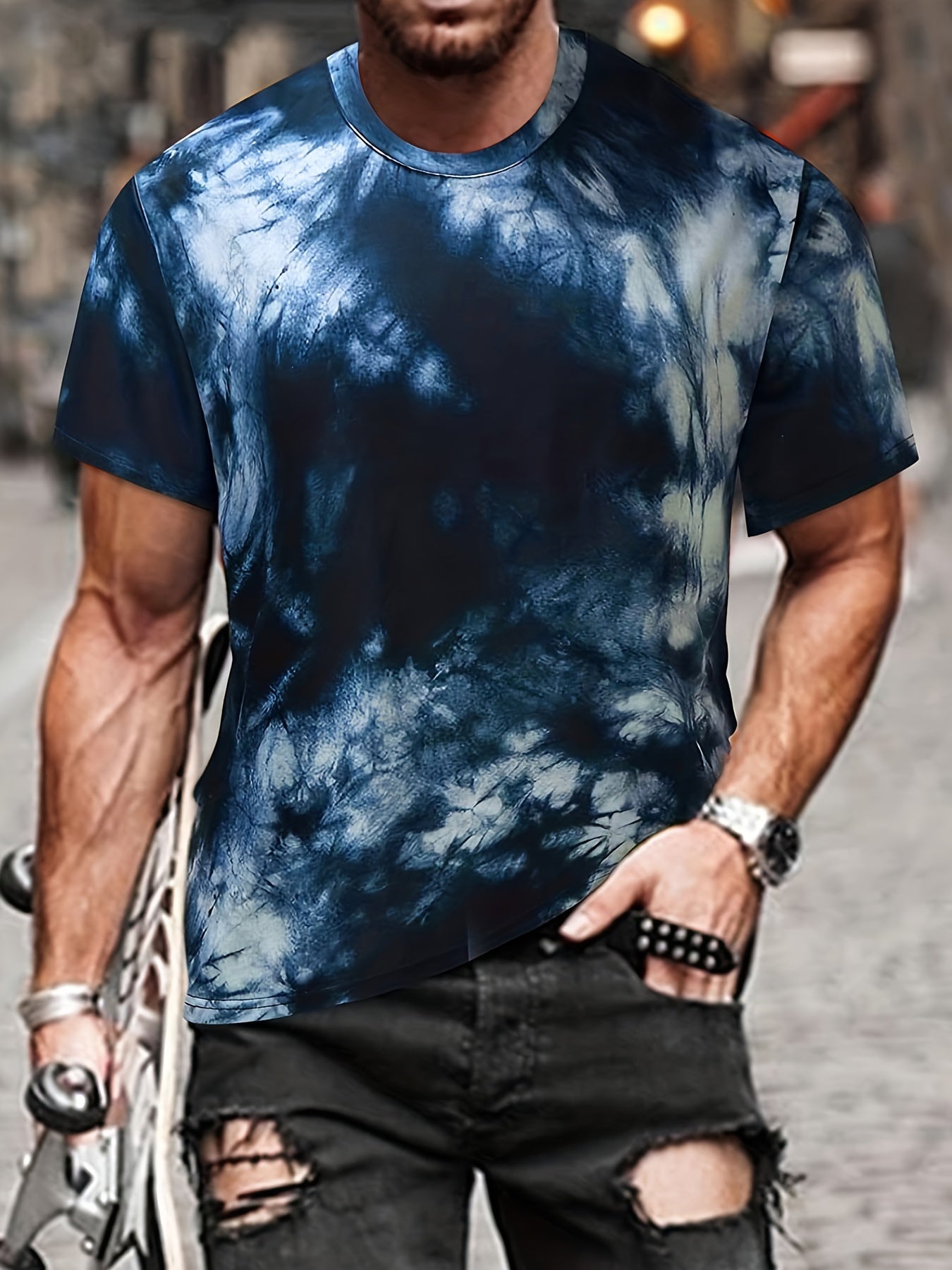 Crown K Print Tie Dye T Shirt for Men